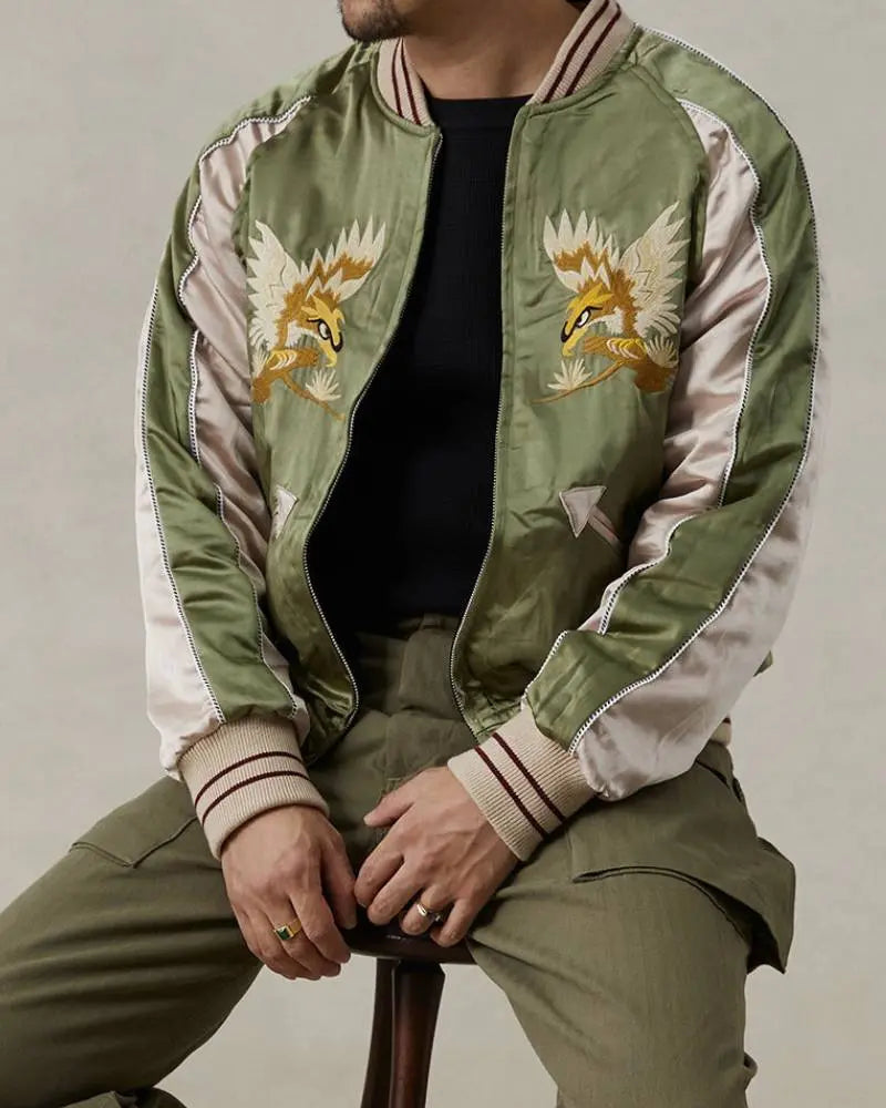1950s Reversible Acetate Souvenir Jacket – Falcon × Tiger Trendy Layer