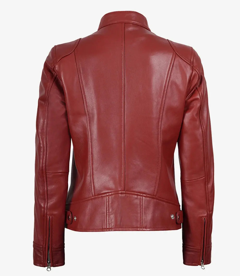 Dodge Women's Cafe Racer Red Leather Jacket Trendy Layer