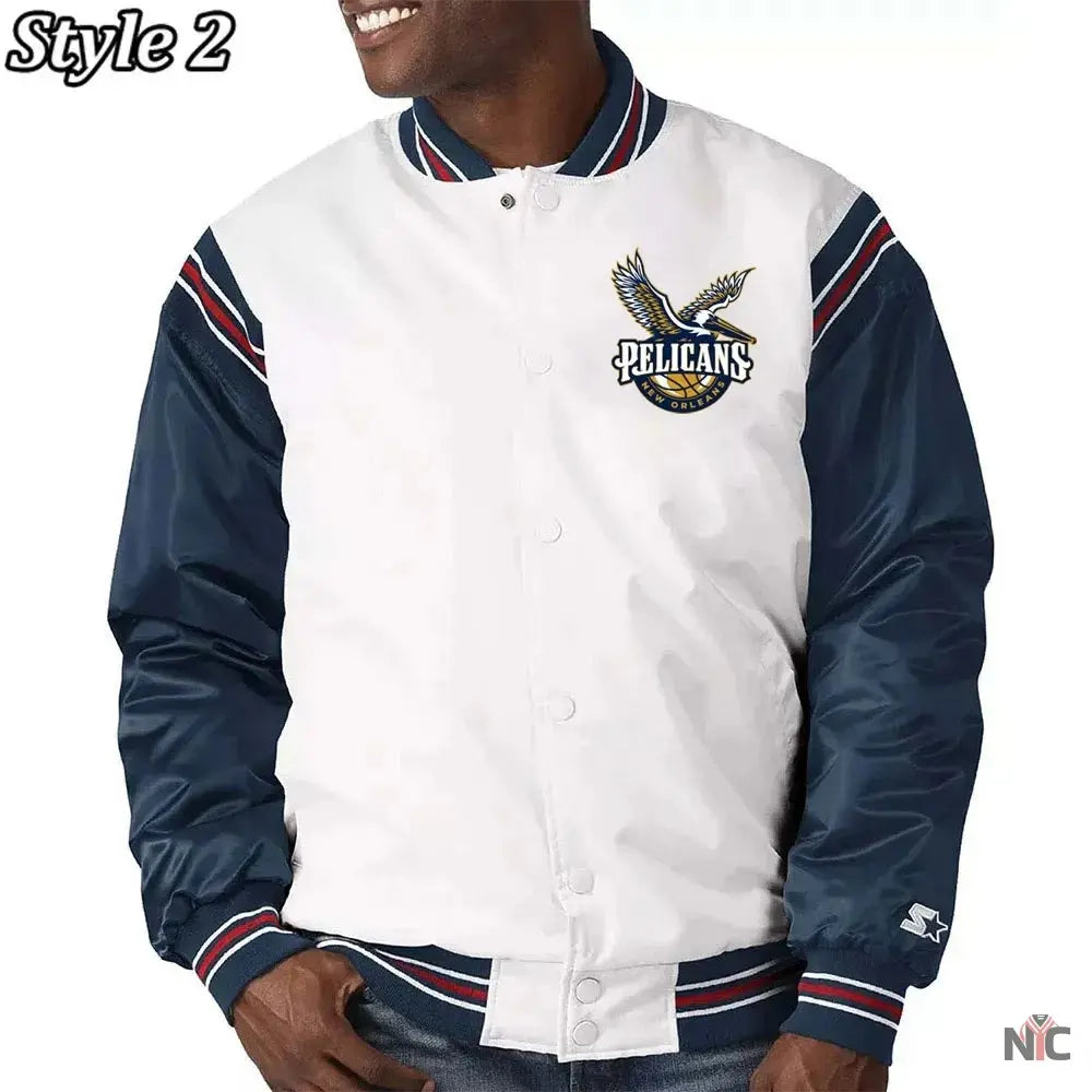 New Orleans Pelicans Renegade Varsity White Navy Jacket USA Jackets