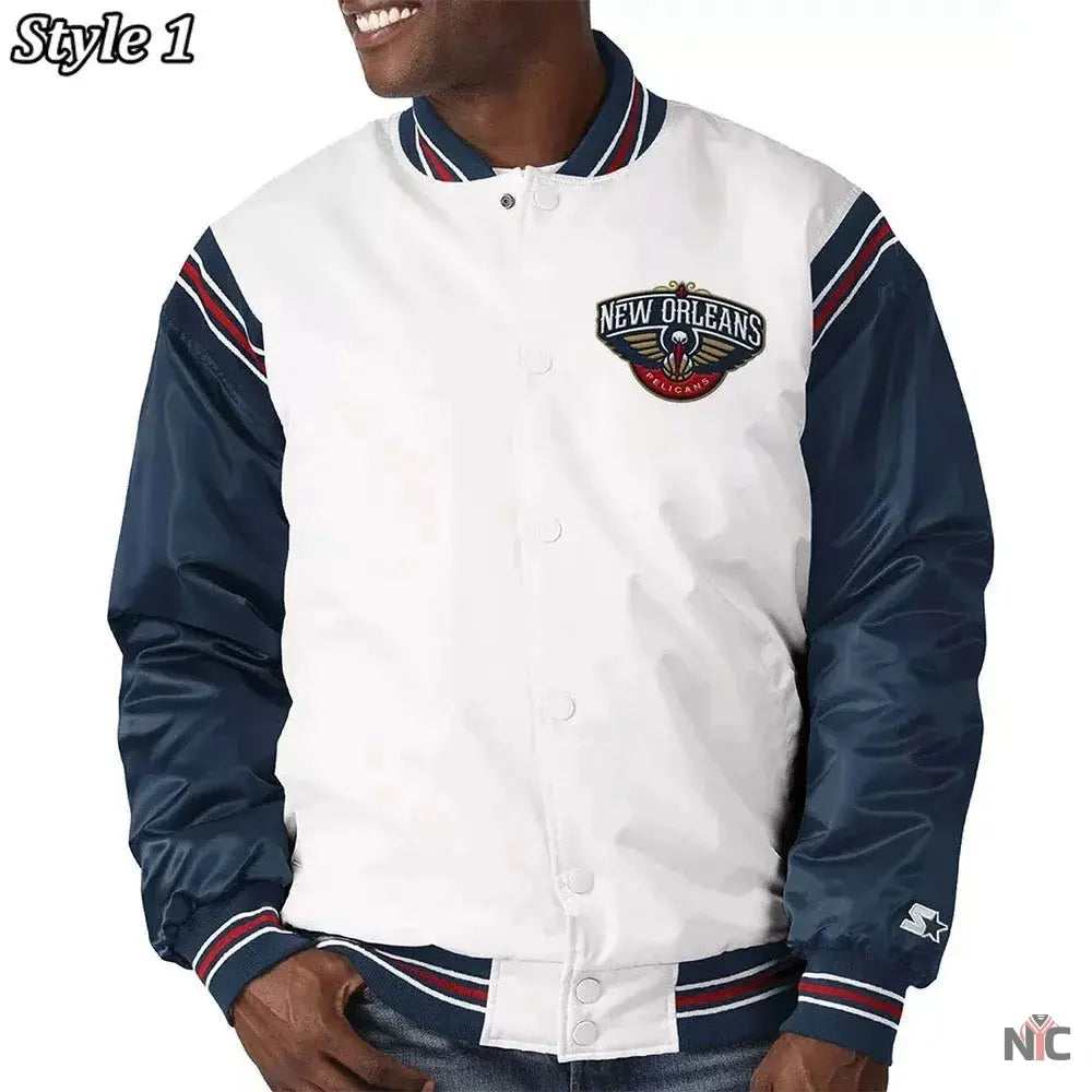 New Orleans Pelicans Renegade Varsity White Navy Jacket USA Jackets