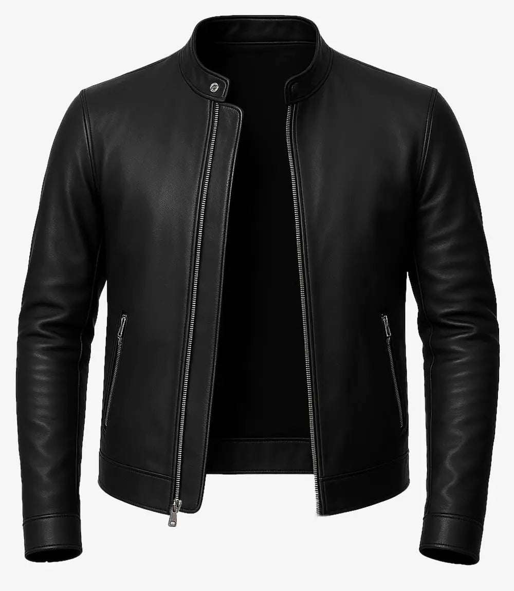 Owen Men's Black Real Leather Cafe Racer Jacket Trendy Layer