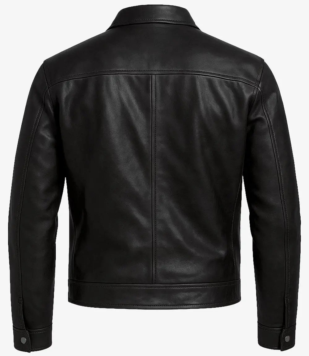 Owen Men's Black Real Leather Cafe Racer Jacket Trendy Layer