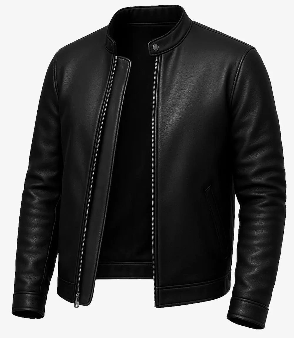 Owen Men's Black Real Leather Cafe Racer Jacket Trendy Layer