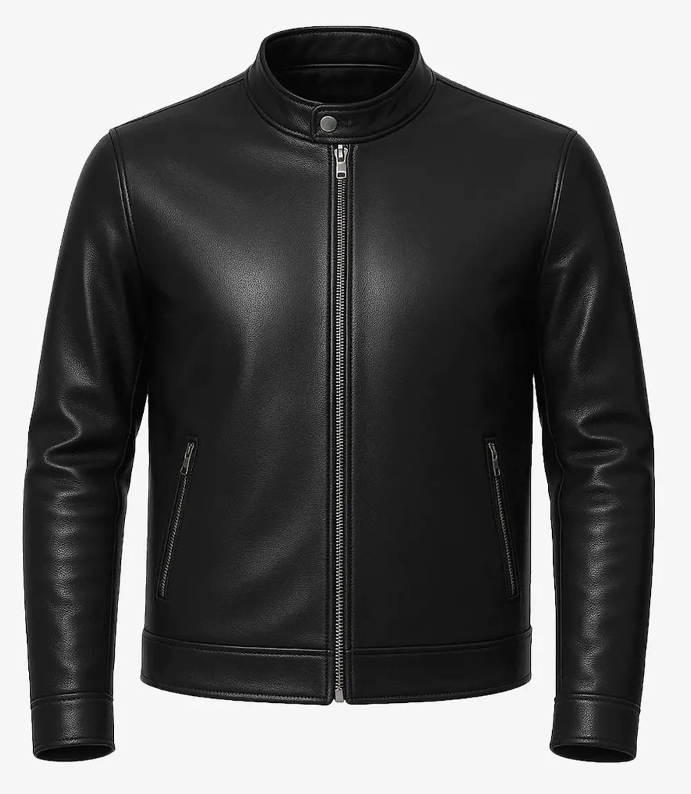 Owen Men's Black Real Leather Cafe Racer Jacket Trendy Layer